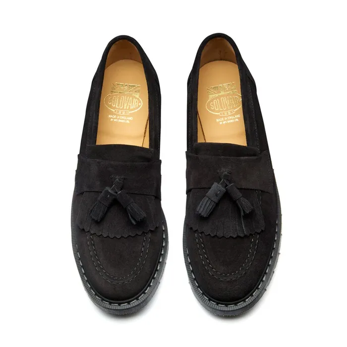 Women Solovair Loafers Black Suede Tassel Loafer