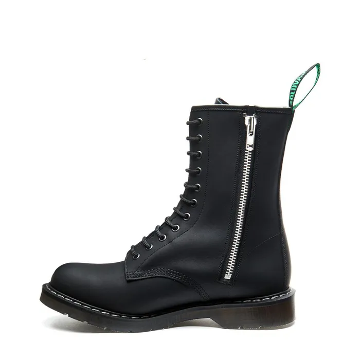 Women Solovair Zip Boots Black Greasy 11 Eye Zip Derby Boot