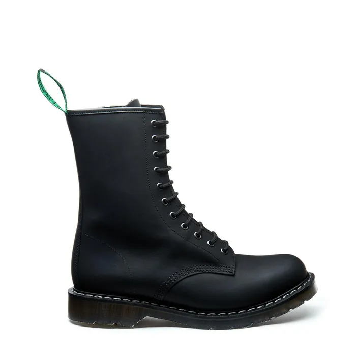 Women Solovair Zip Boots Black Greasy 11 Eye Zip Derby Boot