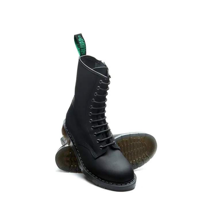 Women Solovair Zip Boots Black Greasy 11 Eye Zip Derby Boot