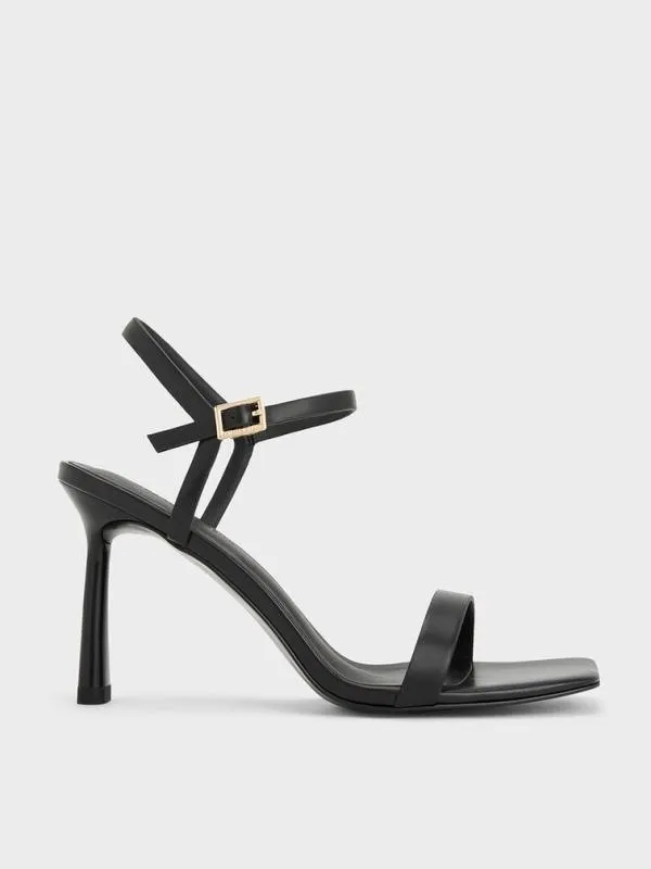 Women SquareToe AnkleStrap Heeled Sandals 8211 Black CHARLES and KEITH Heels