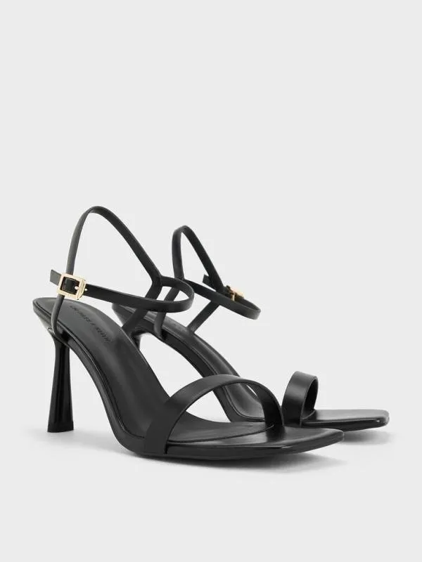Women SquareToe AnkleStrap Heeled Sandals 8211 Black CHARLES and KEITH Heels