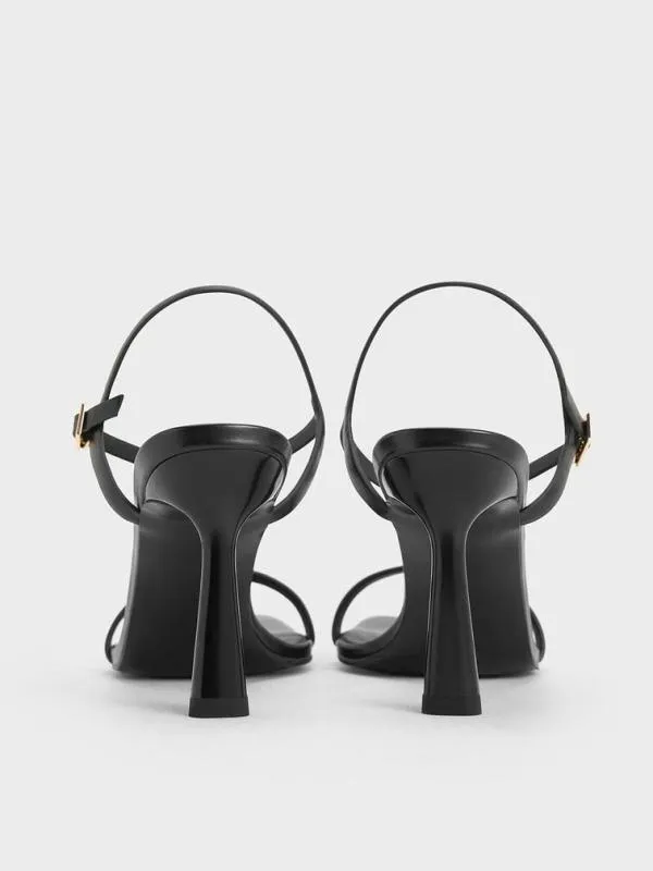 Women SquareToe AnkleStrap Heeled Sandals 8211 Black CHARLES and KEITH Heels