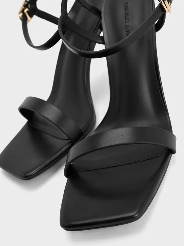Women SquareToe AnkleStrap Heeled Sandals 8211 Black CHARLES and KEITH Heels