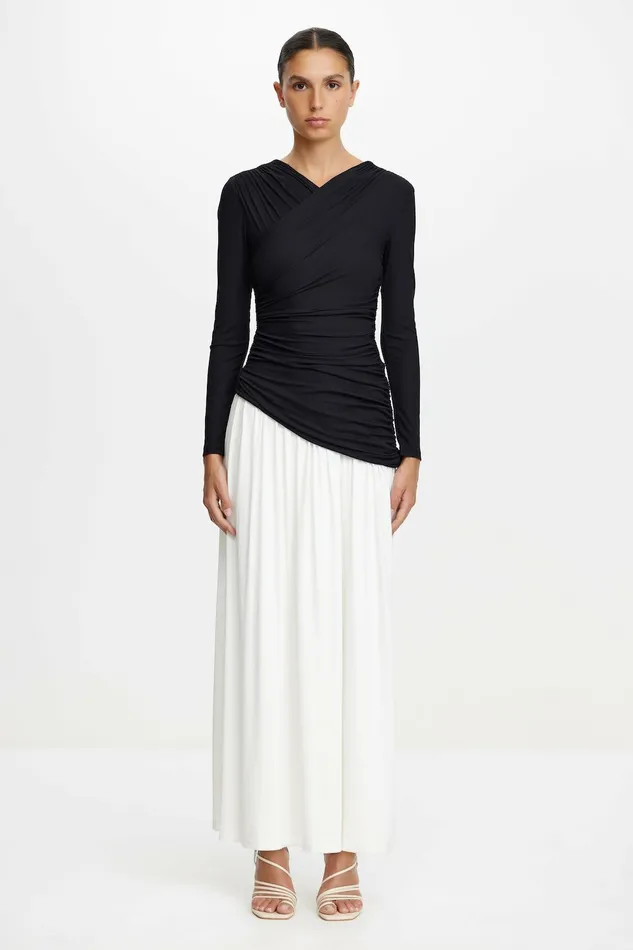 Women STANFORD MIDI DRESS Black With Ivory Acler Midi Dresses