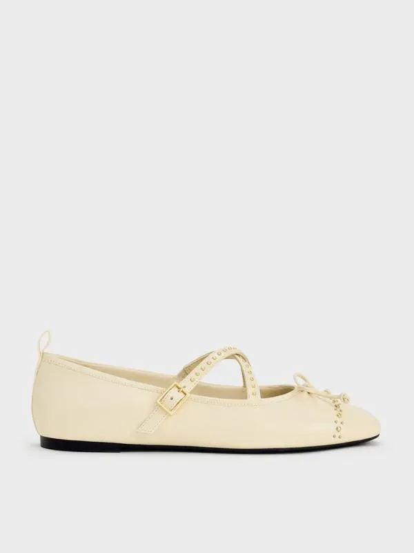 Women Studded CrossoverStrap Mary Jane Flats 8211 Chalk CHARLES and KEITH Ballet Flats Women Studded CrossoverStrap Mary Jane Flats 8211 Chalk CHARLES and KEITH Ballet Flats