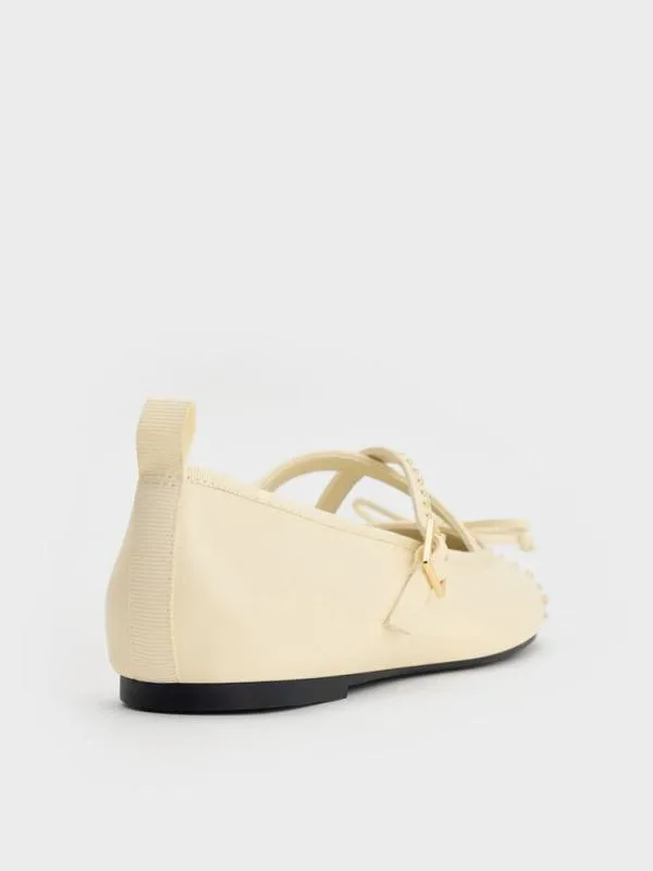Women Studded CrossoverStrap Mary Jane Flats 8211 Chalk CHARLES and KEITH Ballet Flats