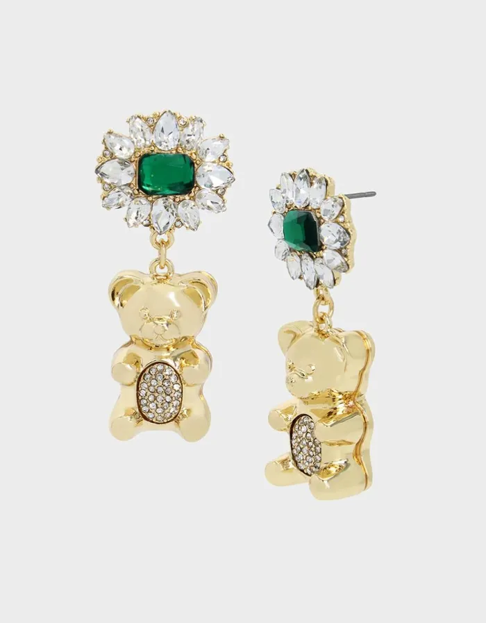 Women SUGAR RUSH GOLD BEAR EARRINGS GREEN Betsey Johnson
