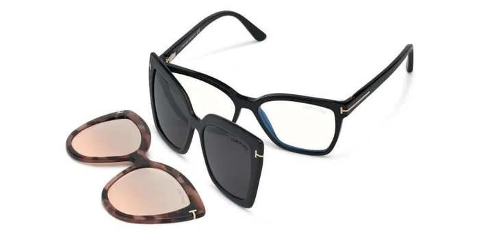 Women SUNGLASSES Tom Ford Double Clip On Blue Block Opticals Black