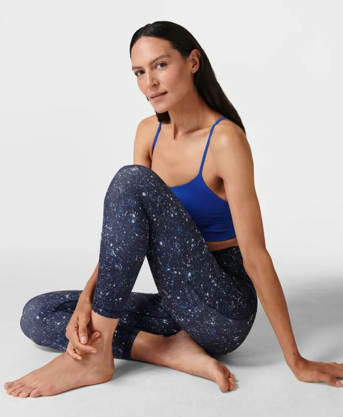 Women Super Soft 78 Yoga Leggings Blue Multi Speckle Print Sweaty Betty Pocketed