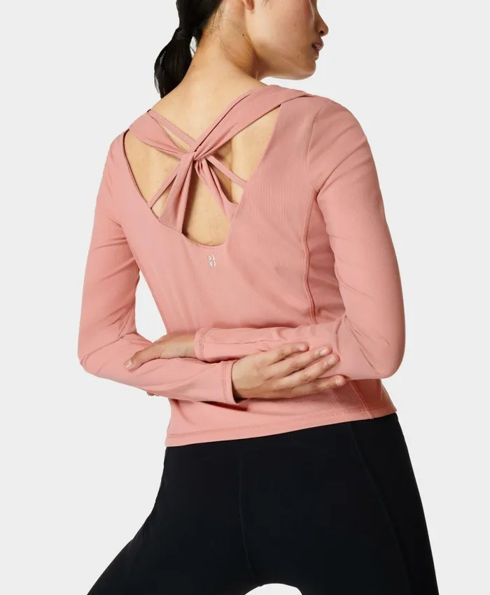 Women Super Soft Rib Yoga Long Sleeve Top Dark Bloom Pink Sweaty Betty Long Sleeve Tops