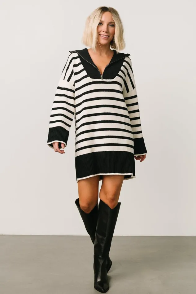 Women Sweaters Baltic Born Manon Sweater Dress Black Stripe