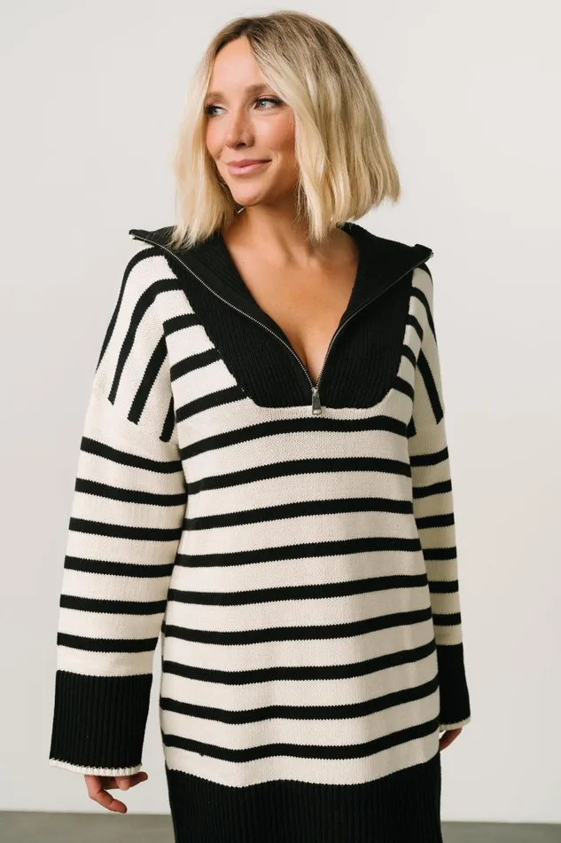 Women Sweaters Baltic Born Manon Sweater Dress Black Stripe Women Sweaters Baltic Born Manon Sweater Dress Black Stripe