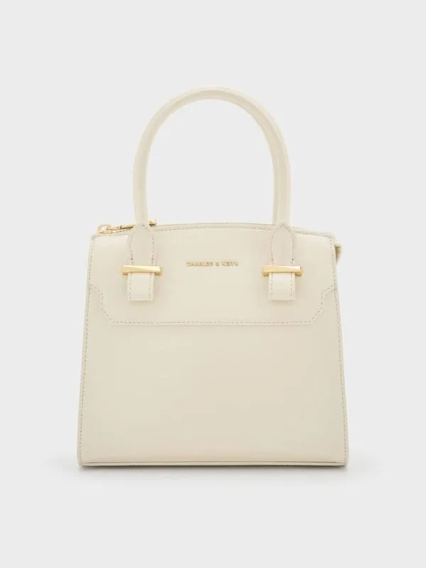 Women Temmie Structured Tote Bag 8211 Cream CHARLES and KEITH Top Handle Bags