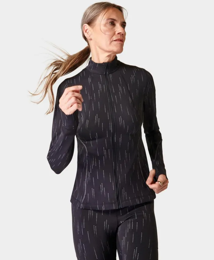 Women Therma Boost Running Zip Up Grey Sb Dot Reflective Print Sweaty Betty Jumpers Hoodies