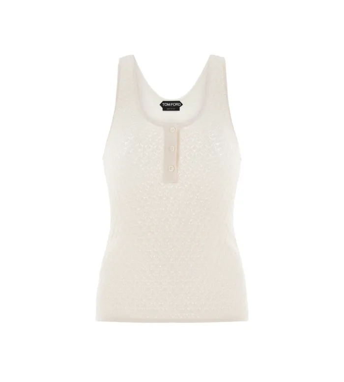 Women Tops Tom Ford Openwork Stretch Viscose Knit Tank Top Off White