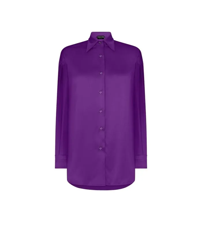 Women Tops Tom Ford Stretch Silk Satin Relaxed Fit Shirt Amethyst