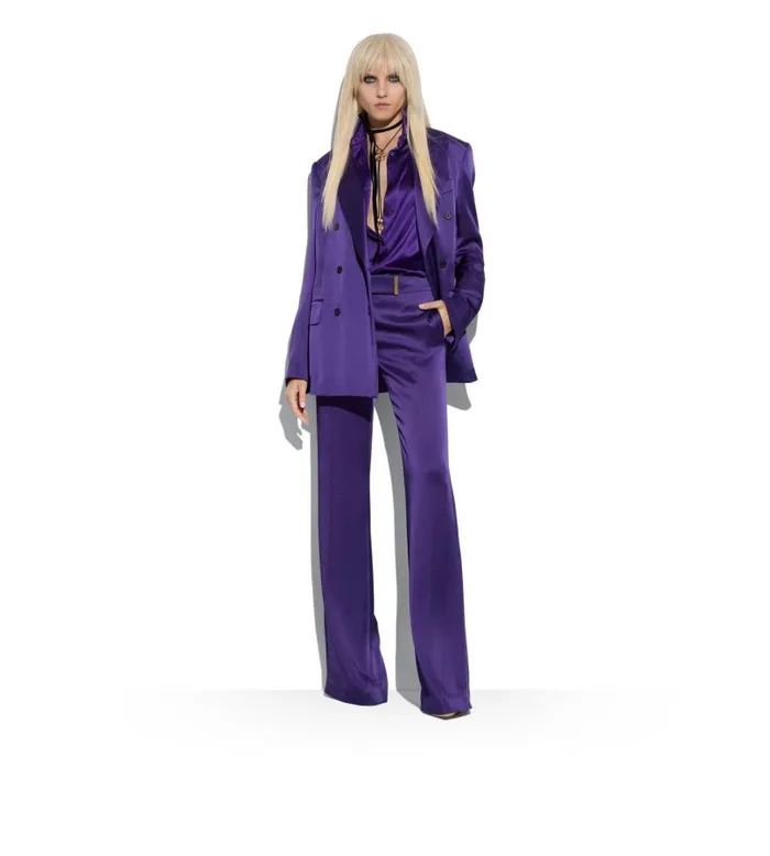 Women Tops Tom Ford Stretch Silk Satin Relaxed Fit Shirt Amethyst