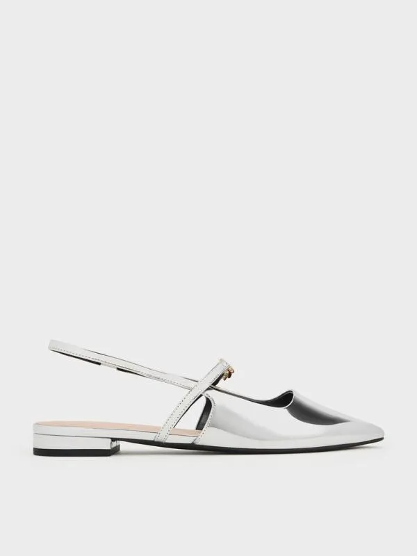Women Trifina MetallicAccent PointedToe Slingback Flats 8211 Silver CHARLES and KEITH Ballet Flats Women Trifina MetallicAccent PointedToe Slingback Flats 8211 Silver CHARLES and KEITH Ballet Flats