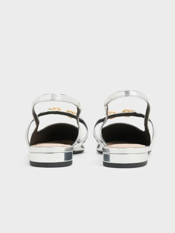 Women Trifina MetallicAccent PointedToe Slingback Flats 8211 Silver CHARLES and KEITH Ballet Flats