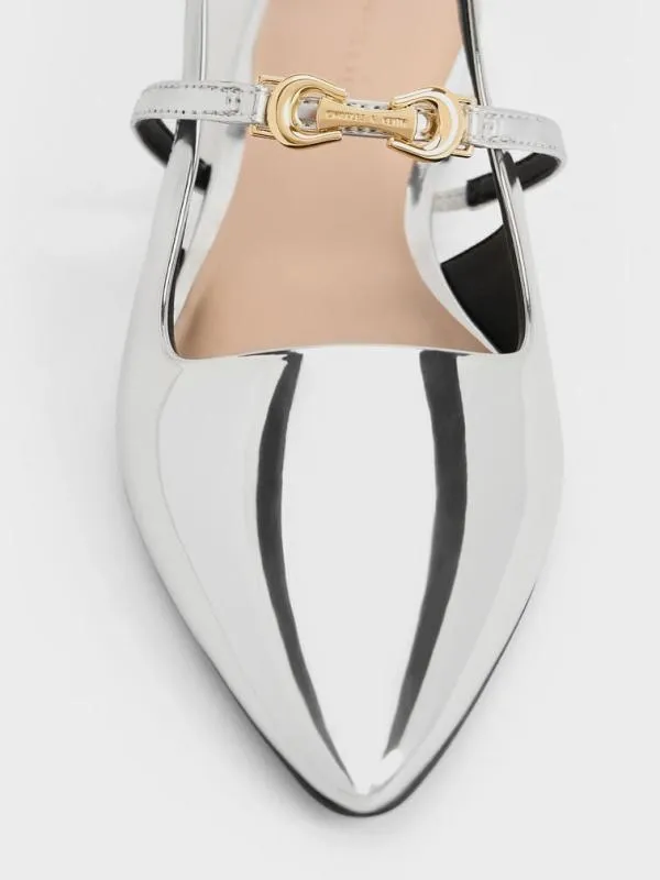 Women Trifina MetallicAccent PointedToe Slingback Flats 8211 Silver CHARLES and KEITH Ballet Flats