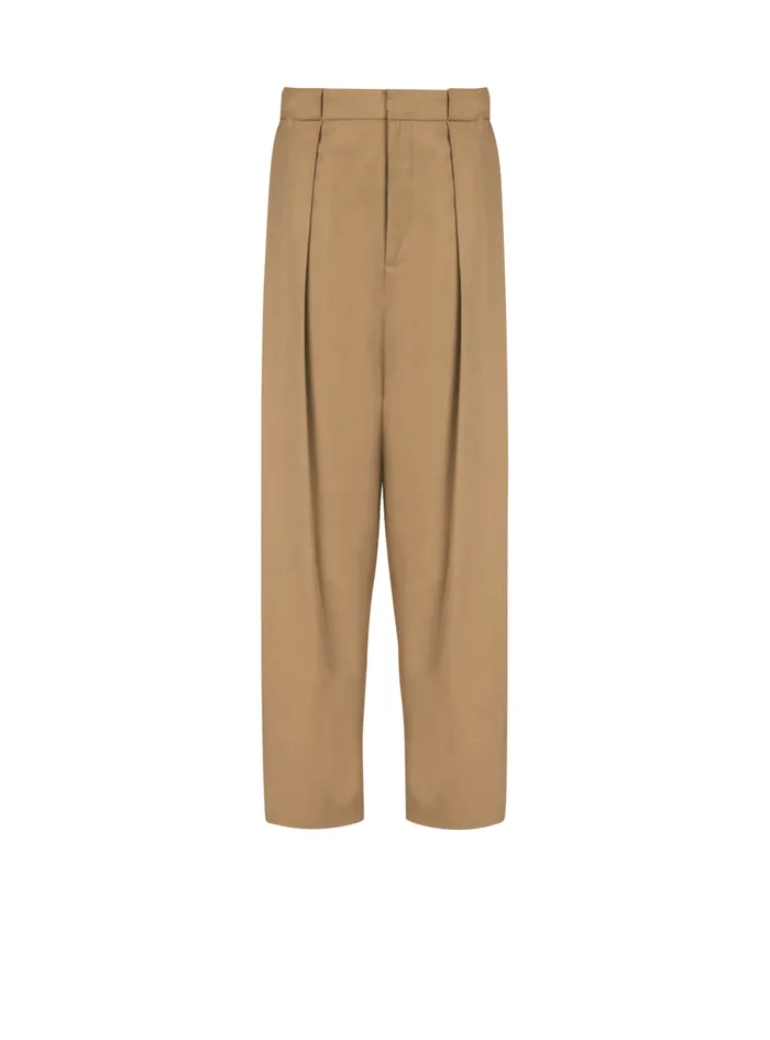 Women Trousers And Shorts Balmain Pleated Cotton Trousers Beige