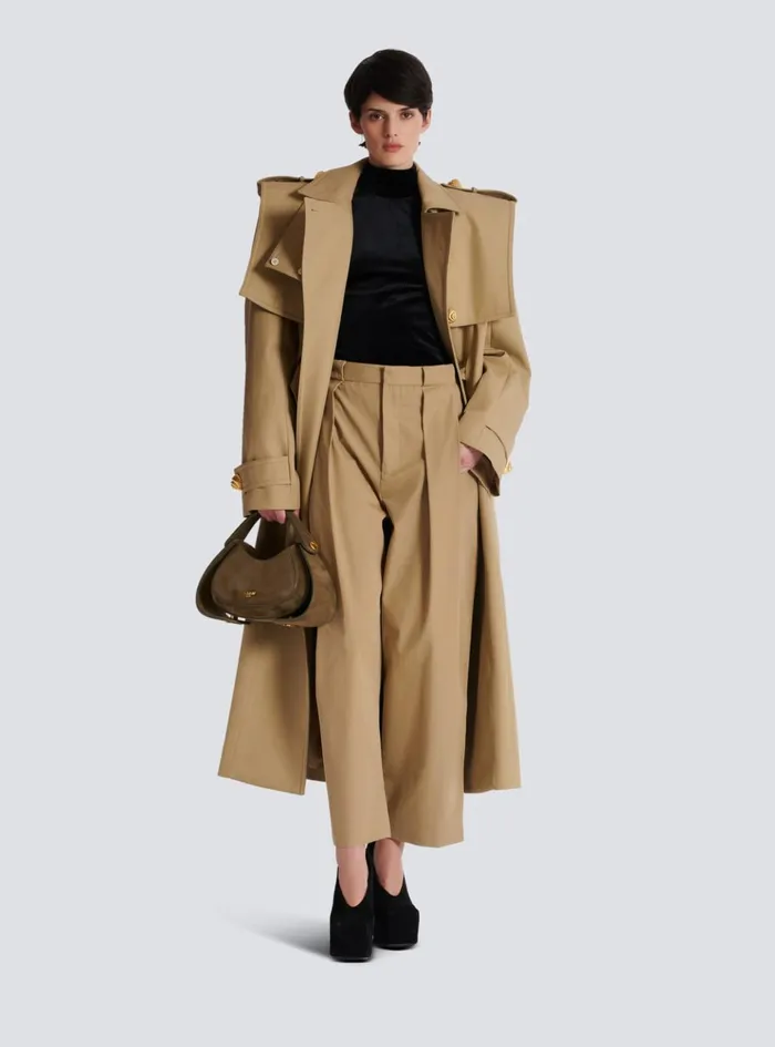 Women Trousers And Shorts Balmain Pleated Cotton Trousers Beige