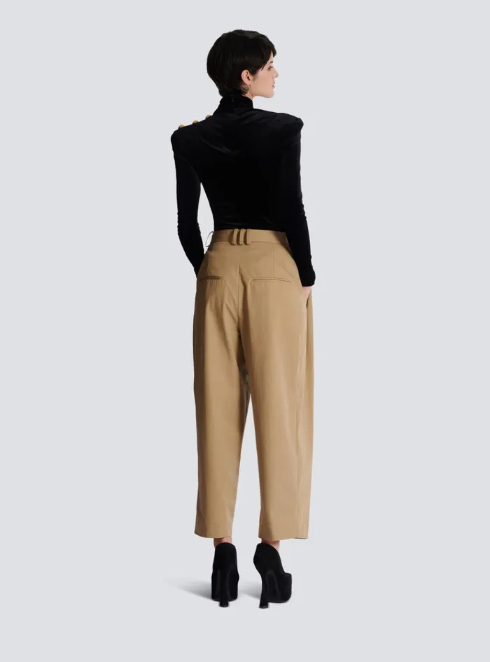 Women Trousers And Shorts Balmain Pleated Cotton Trousers Beige