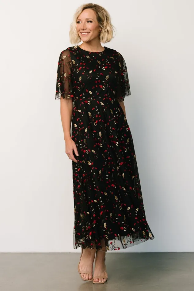 Women Tulle Styles Baltic Born Arabella Embroidered Tulle Maxi Dress Black Red