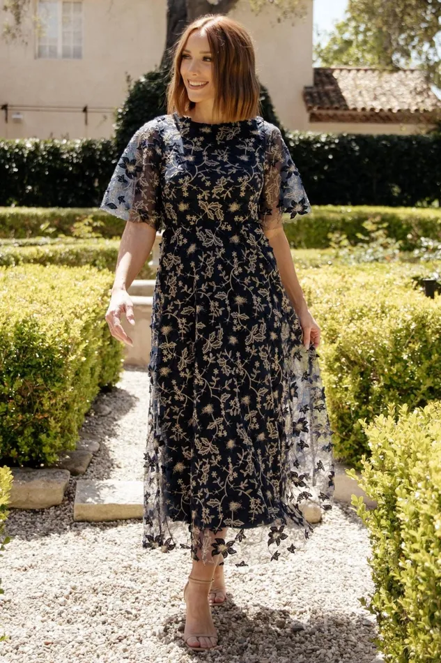 Women Tulle Styles Baltic Born Arabella Embroidered Tulle Maxi Dress Navy Gold Women Tulle Styles Baltic Born Arabella Embroidered Tulle Maxi Dress Navy Gold