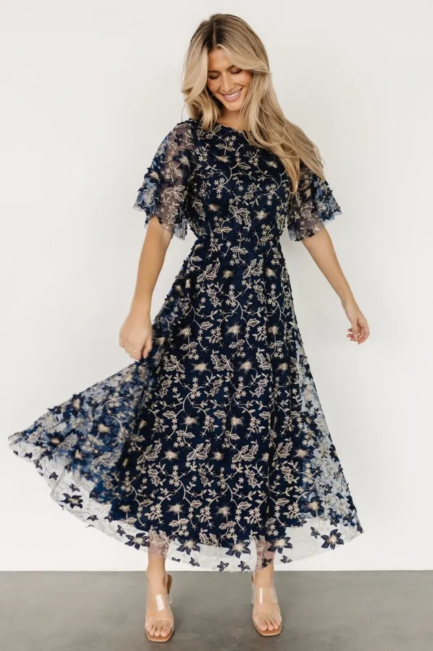 Women Tulle Styles Baltic Born Arabella Embroidered Tulle Maxi Dress Navy Gold Women Tulle Styles Baltic Born Arabella Embroidered Tulle Maxi Dress Navy Gold