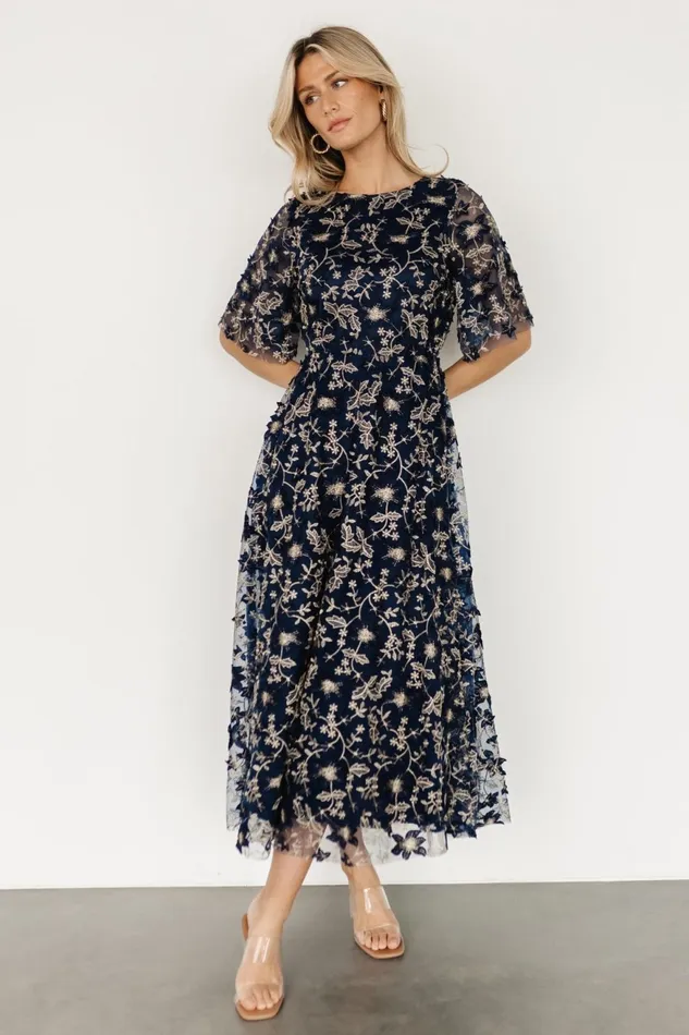Women Tulle Styles Baltic Born Arabella Embroidered Tulle Maxi Dress Navy Gold Women Tulle Styles Baltic Born Arabella Embroidered Tulle Maxi Dress Navy Gold