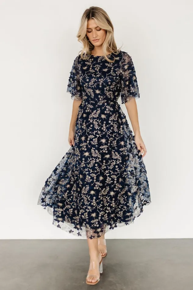 Women Tulle Styles Baltic Born Arabella Embroidered Tulle Maxi Dress Navy Gold Women Tulle Styles Baltic Born Arabella Embroidered Tulle Maxi Dress Navy Gold