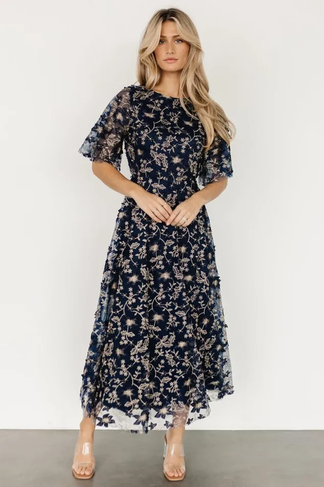Women Tulle Styles Baltic Born Arabella Embroidered Tulle Maxi Dress Navy Gold Women Tulle Styles Baltic Born Arabella Embroidered Tulle Maxi Dress Navy Gold