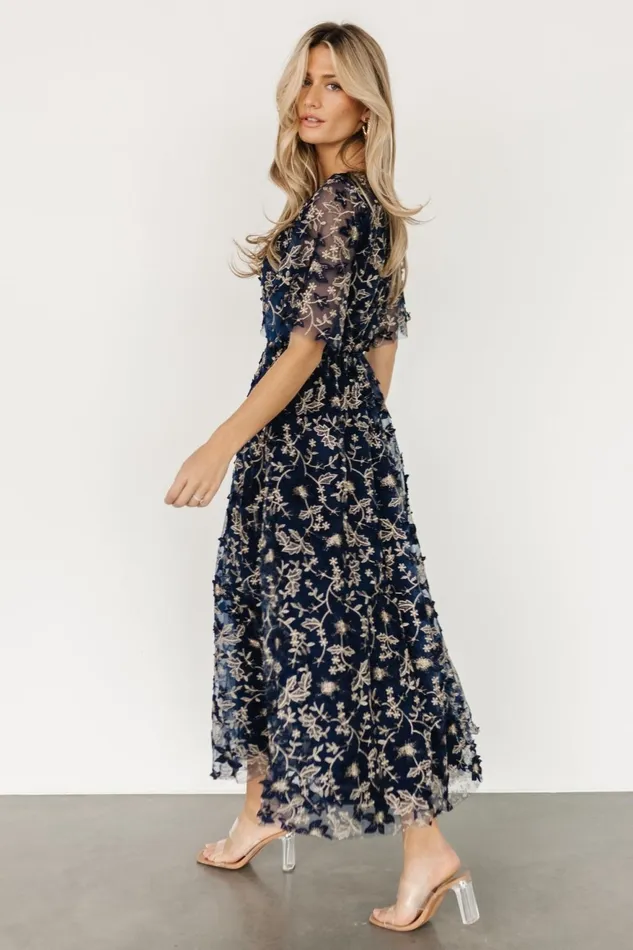 Women Tulle Styles Baltic Born Arabella Embroidered Tulle Maxi Dress Navy Gold Women Tulle Styles Baltic Born Arabella Embroidered Tulle Maxi Dress Navy Gold