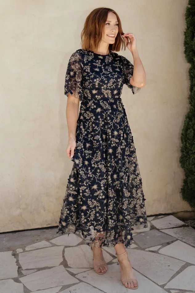Women Tulle Styles Baltic Born Arabella Embroidered Tulle Maxi Dress Navy Gold Women Tulle Styles Baltic Born Arabella Embroidered Tulle Maxi Dress Navy Gold