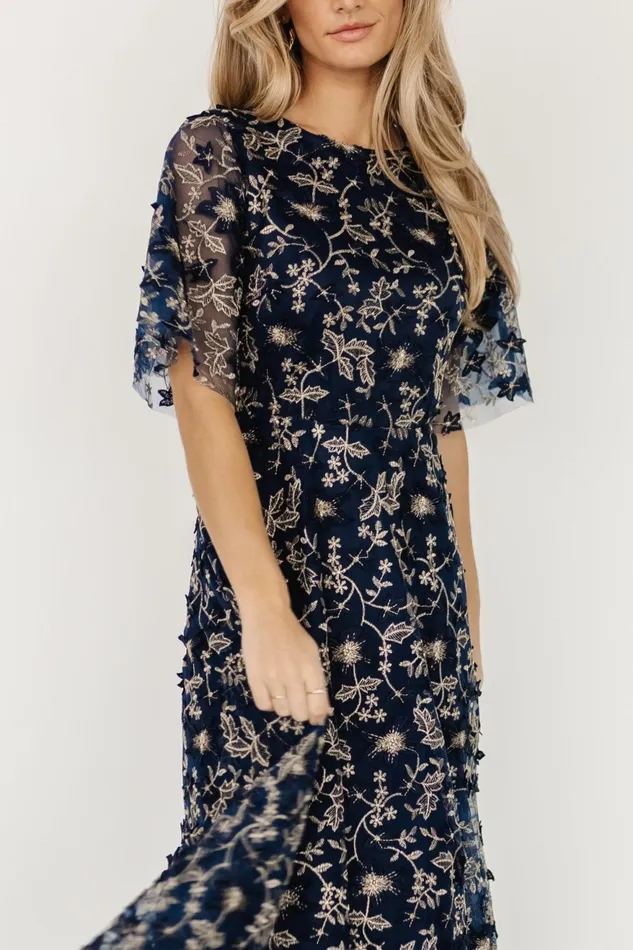 Women Tulle Styles Baltic Born Arabella Embroidered Tulle Maxi Dress Navy Gold Women Tulle Styles Baltic Born Arabella Embroidered Tulle Maxi Dress Navy Gold