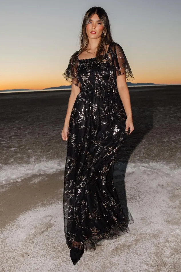 Women Tulle Styles Baltic Born Cassandra Tulle Maxi Dress Metallic Black