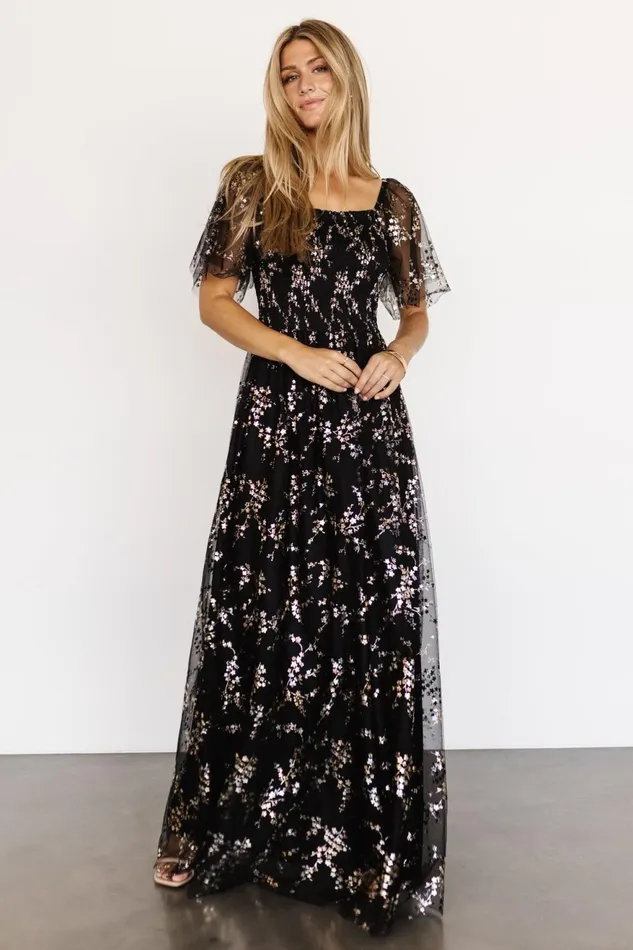 Women Tulle Styles Baltic Born Cassandra Tulle Maxi Dress Metallic Black