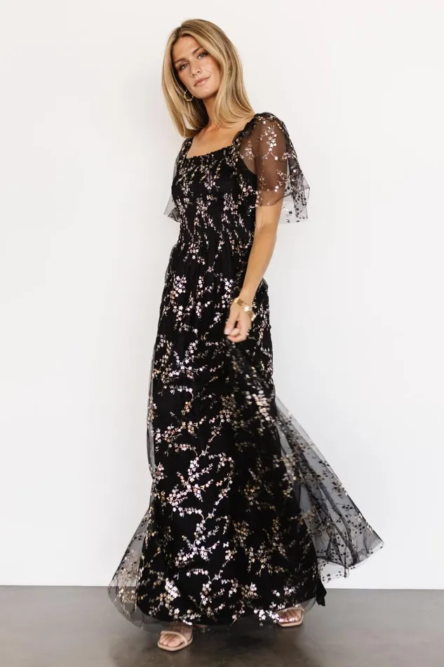 Women Tulle Styles Baltic Born Cassandra Tulle Maxi Dress Metallic Black