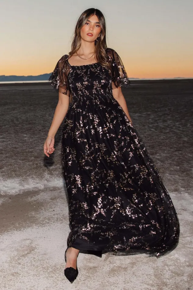 Women Tulle Styles Baltic Born Cassandra Tulle Maxi Dress Metallic Black