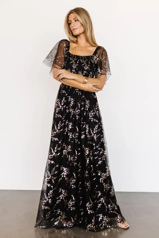 Women Tulle Styles Baltic Born Cassandra Tulle Maxi Dress Metallic Black