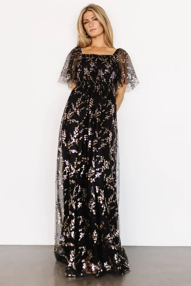 Women Tulle Styles Baltic Born Cassandra Tulle Maxi Dress Metallic Black