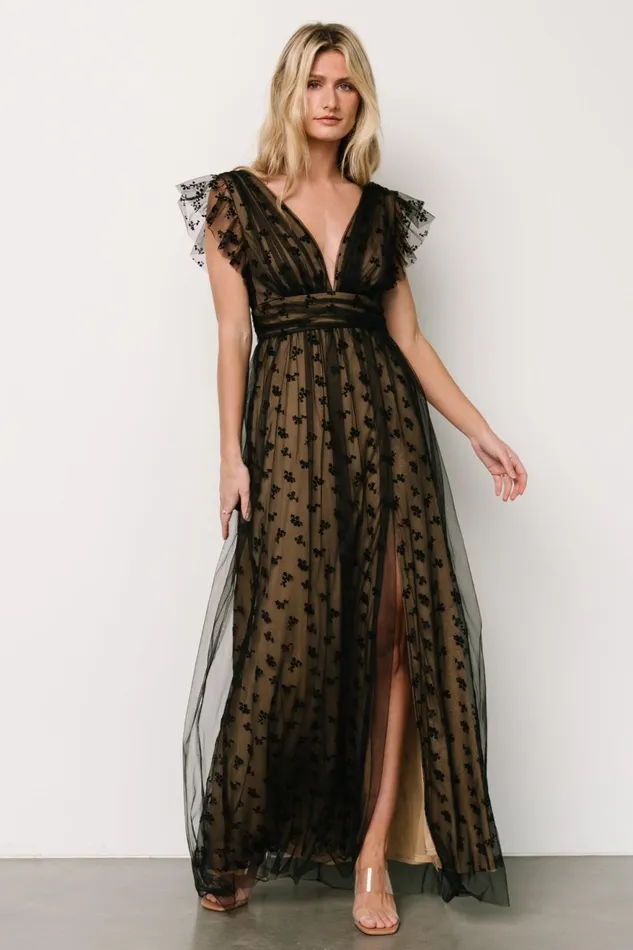Women Tulle Styles Baltic Born Caterina Tulle Maxi Dress Black Nude