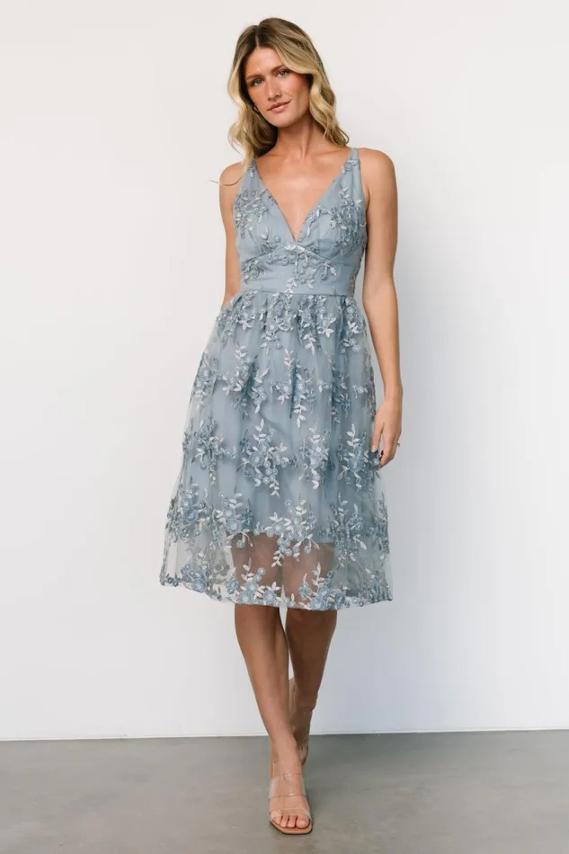 Women Tulle Styles Baltic Born Dante Applique Midi Dress Slate Blue