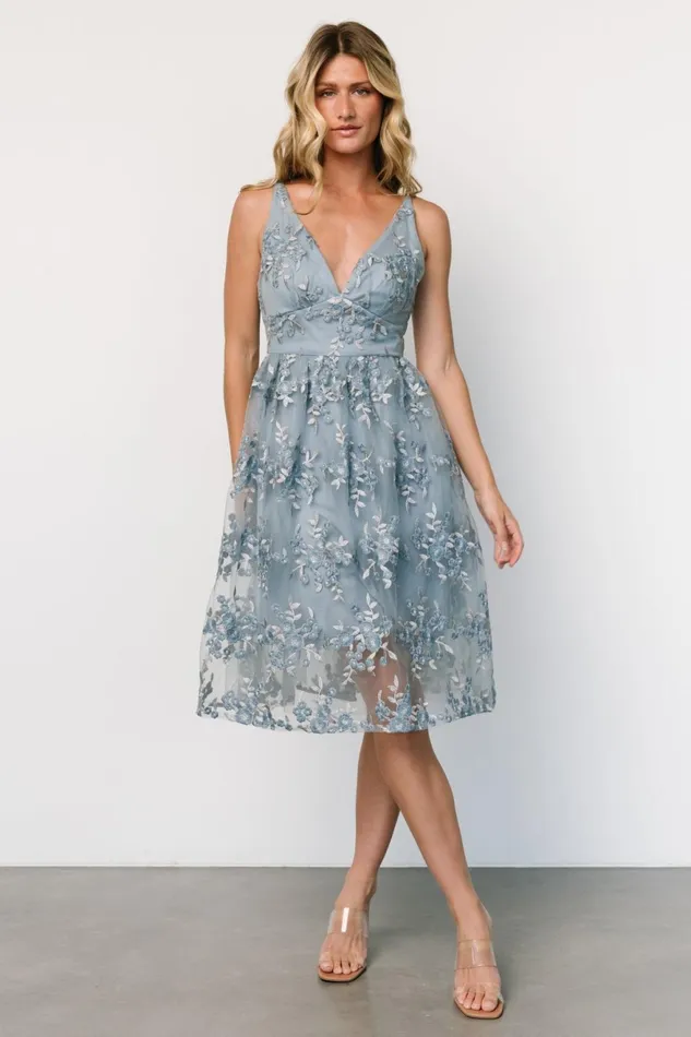 Women Tulle Styles Baltic Born Dante Applique Midi Dress Slate Blue