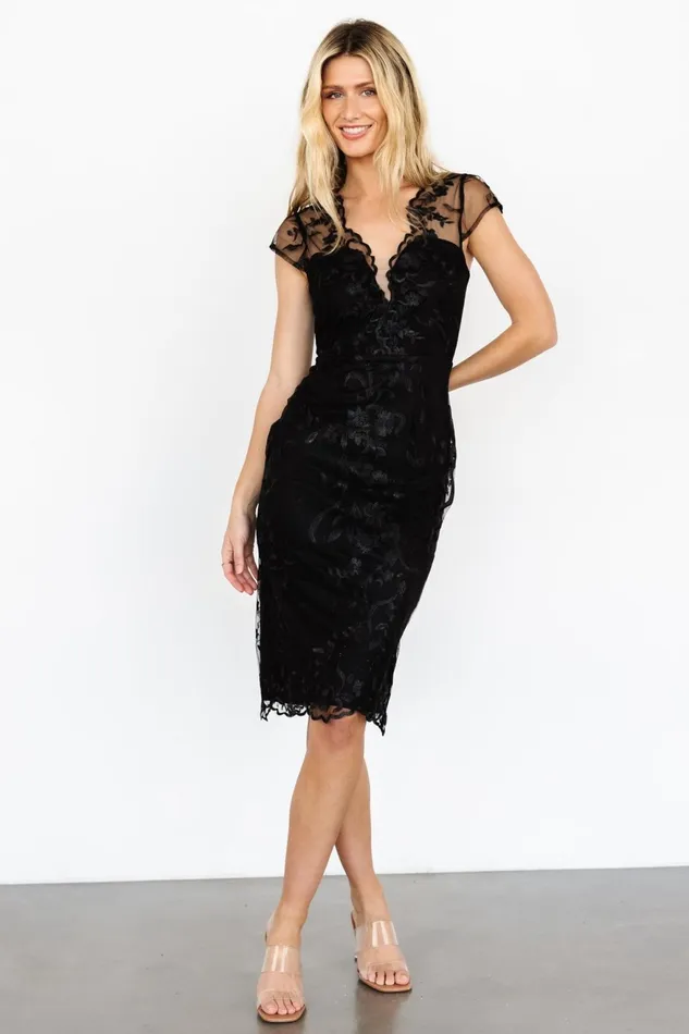 Women Tulle Styles Baltic Born Delphine Applique Midi Dress Black