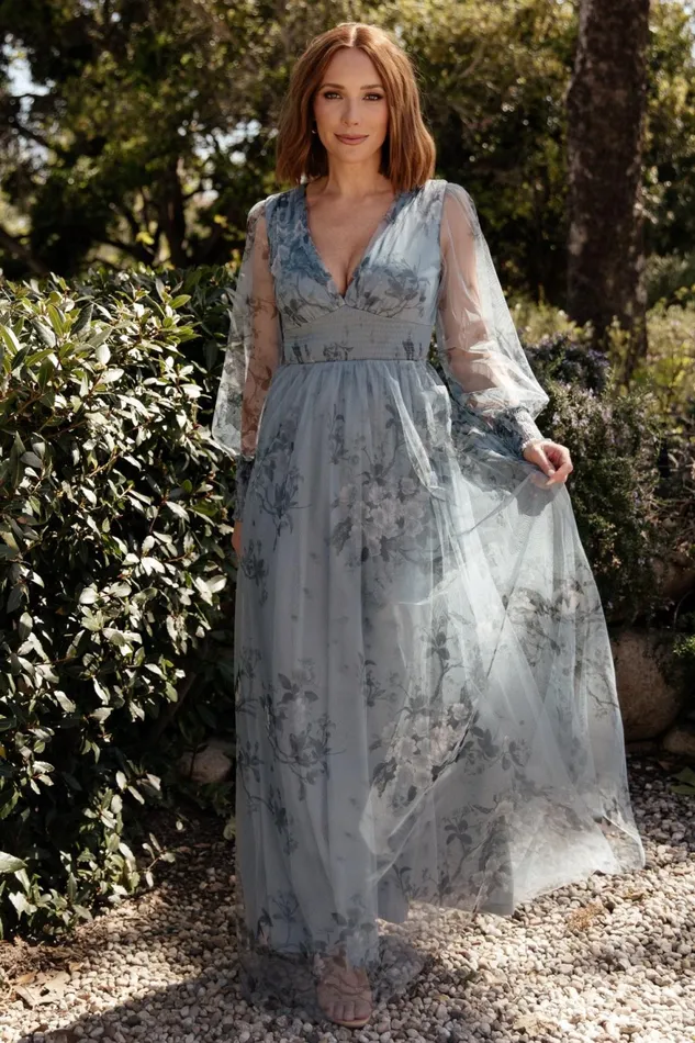 Women Tulle Styles Baltic Born Layla Tulle Maxi Dress Dusty Blue Floral