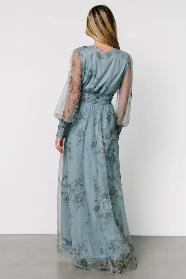 Women Tulle Styles Baltic Born Layla Tulle Maxi Dress Dusty Blue Floral
