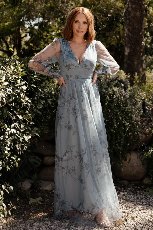 Women Tulle Styles Baltic Born Layla Tulle Maxi Dress Dusty Blue Floral